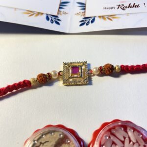 Regal Square Stone Rakhi with Red Thread
