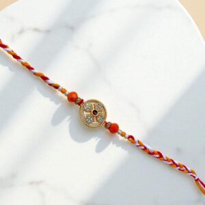 Traditional Rakhi | Red & Gold Rakhi with Sacred Symbol | Raksha Bandhan 2025