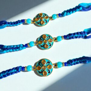 Blue Meenakari Rakhi Set – Traditional Charm in Royal Blue | Pack of 3
